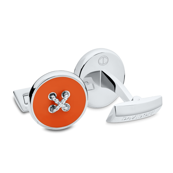davidoff ESSENTIALS Cufflinks Round - Rhodium / Orange