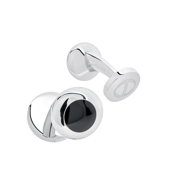 davidoff ESSENTIALS Cufflinks Mini Size Round - Rhodium/black
