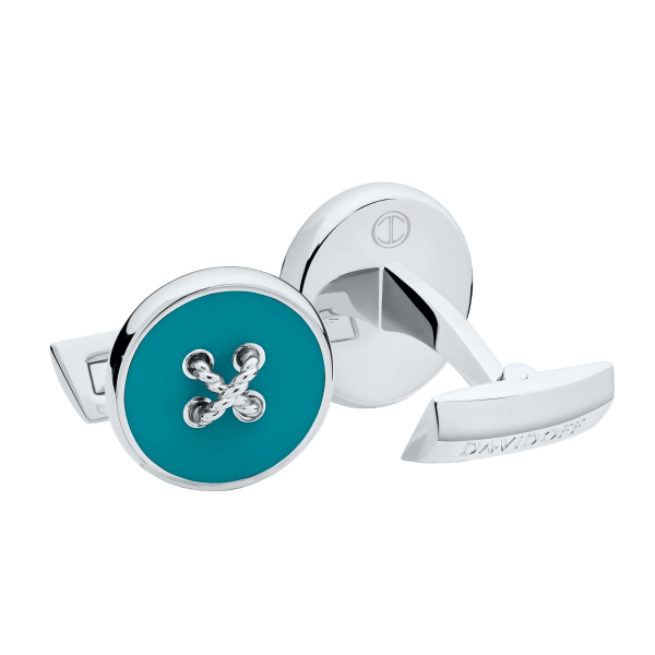 davidoff ESSENTIALS Cufflinks Round - Rhodium / Turquoise