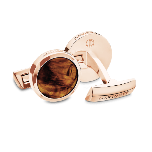 davidoff PRECIOUS STONES Cufflinks Round - Rose Gold / Tiger Eye