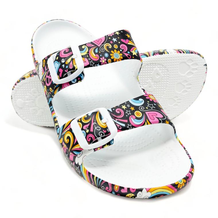 Dawgs Women's PAW Print Adjustable 2-Strap Sandals - Feelin' Groovy