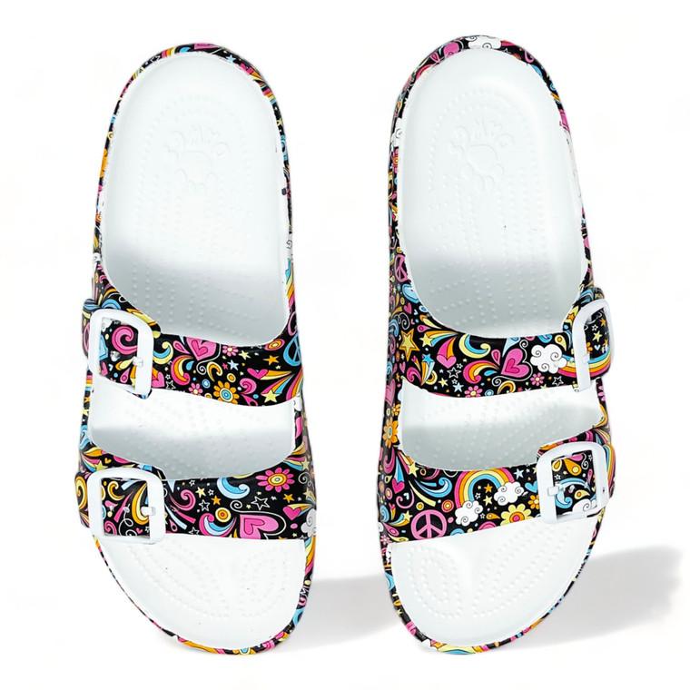 Dawgs Women's PAW Print Adjustable 2-Strap Sandals - Feelin' Groovy