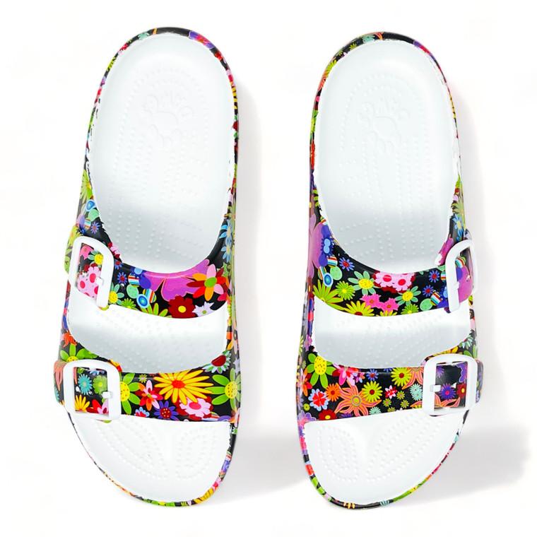 Dawgs Women's PAW Print Adjustable 2-Strap Sandals - Flower Child