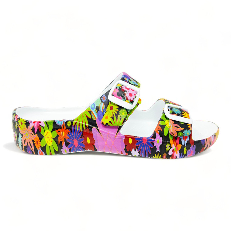 dawgs Women's PAW Print Adjustable 2-Strap Sandals - Flower Child