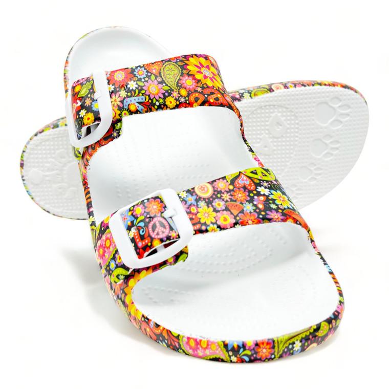Dawgs Women's PAW Print Adjustable 2-Strap Sandals - Peace Out