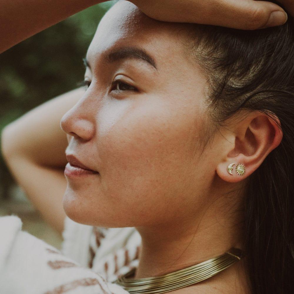 daya Celestial Sun and Moon Stud Earrings Sterling Silver