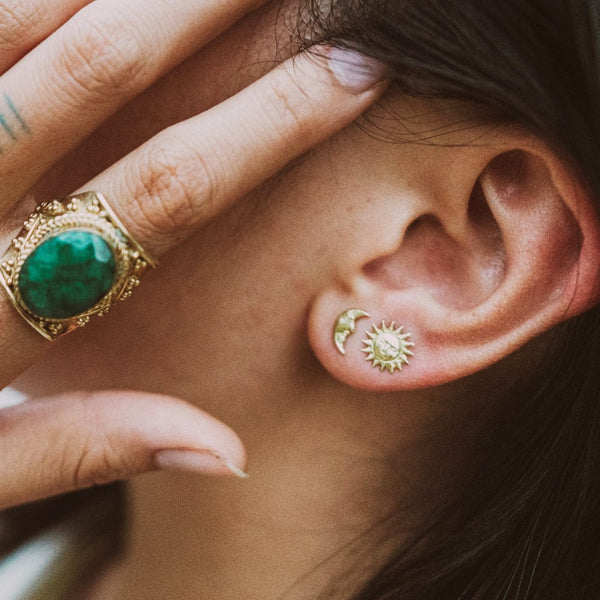 Daya Celestial Sun And Moon Stud Earrings Sterling Silver