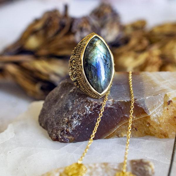 Daya Aryia Labradorite Ring Pure Brass