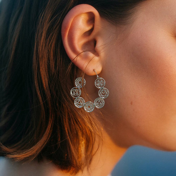 Daya Chakra Silver Hoops Sterling Silver