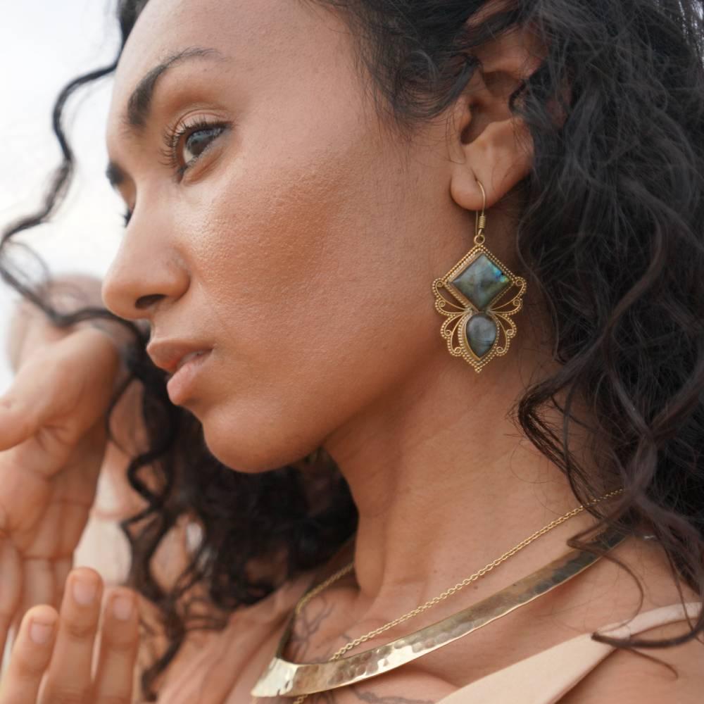 daya Crystal Bees Labradorite Earrings Labradorite