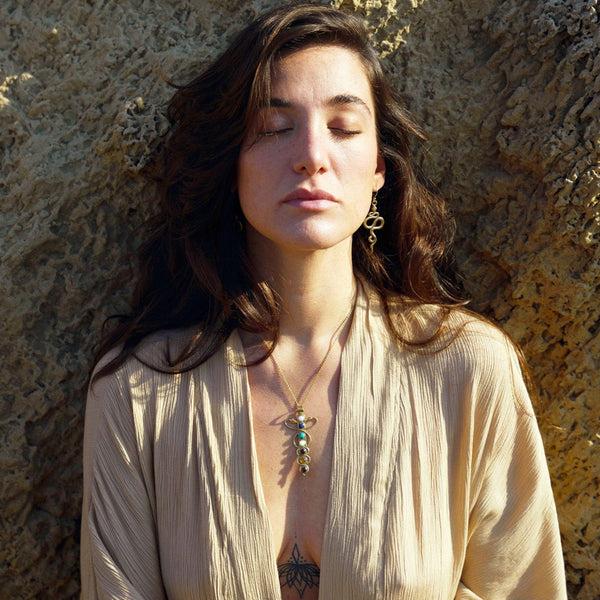 Daya Crystal Chakra Necklace 14K Gold Plated