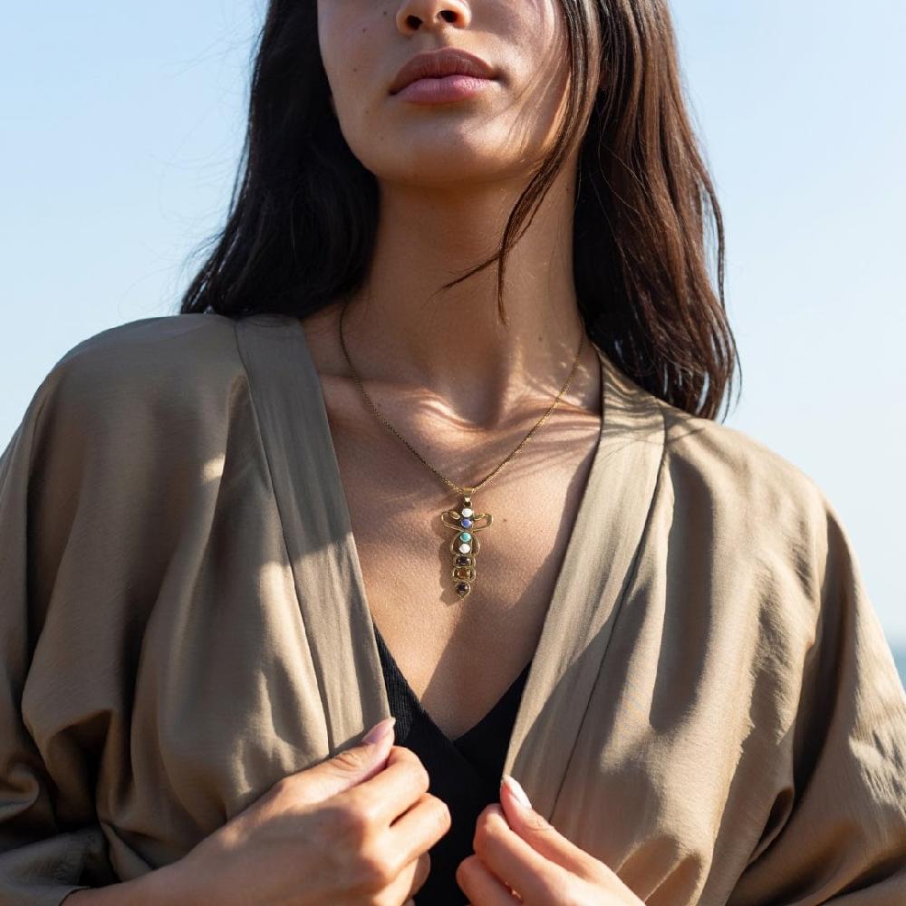 daya Crystal Chakra Necklace 14K Gold Plated