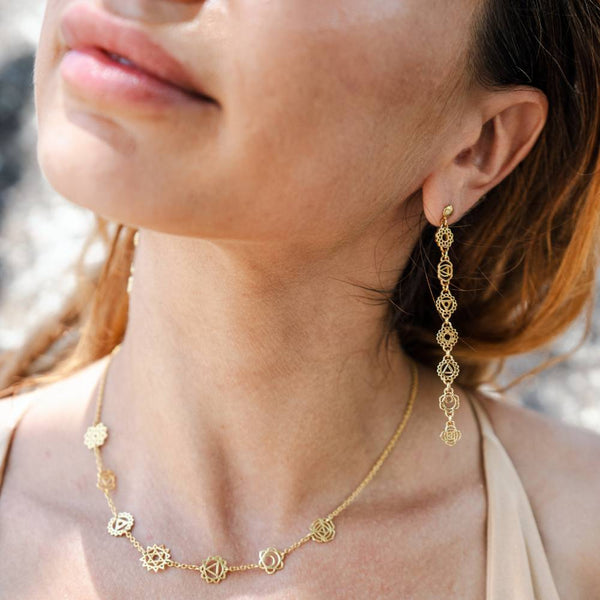 Daya Daya 7-Chakra Gold Earrings 14K Gold Plated