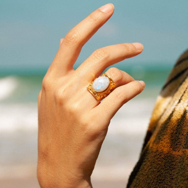 Daya Muse Moonstone Ring 14K Gold Plated