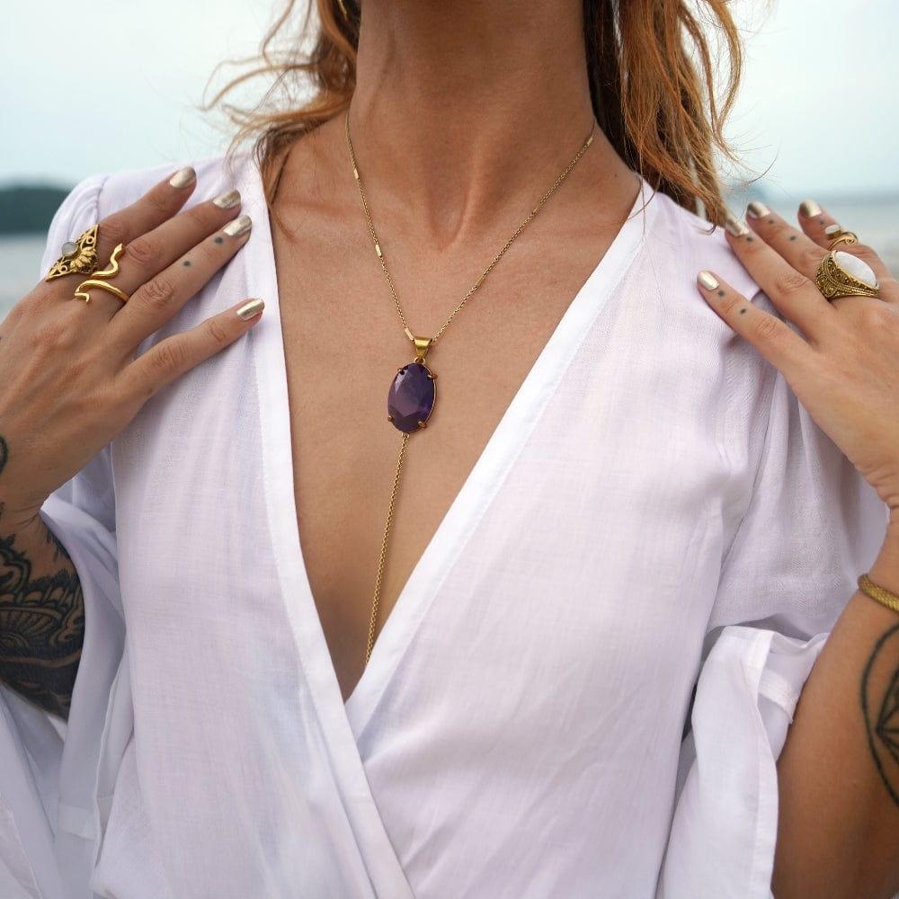 daya Nura Amethyst Necklace 14K Gold Plated