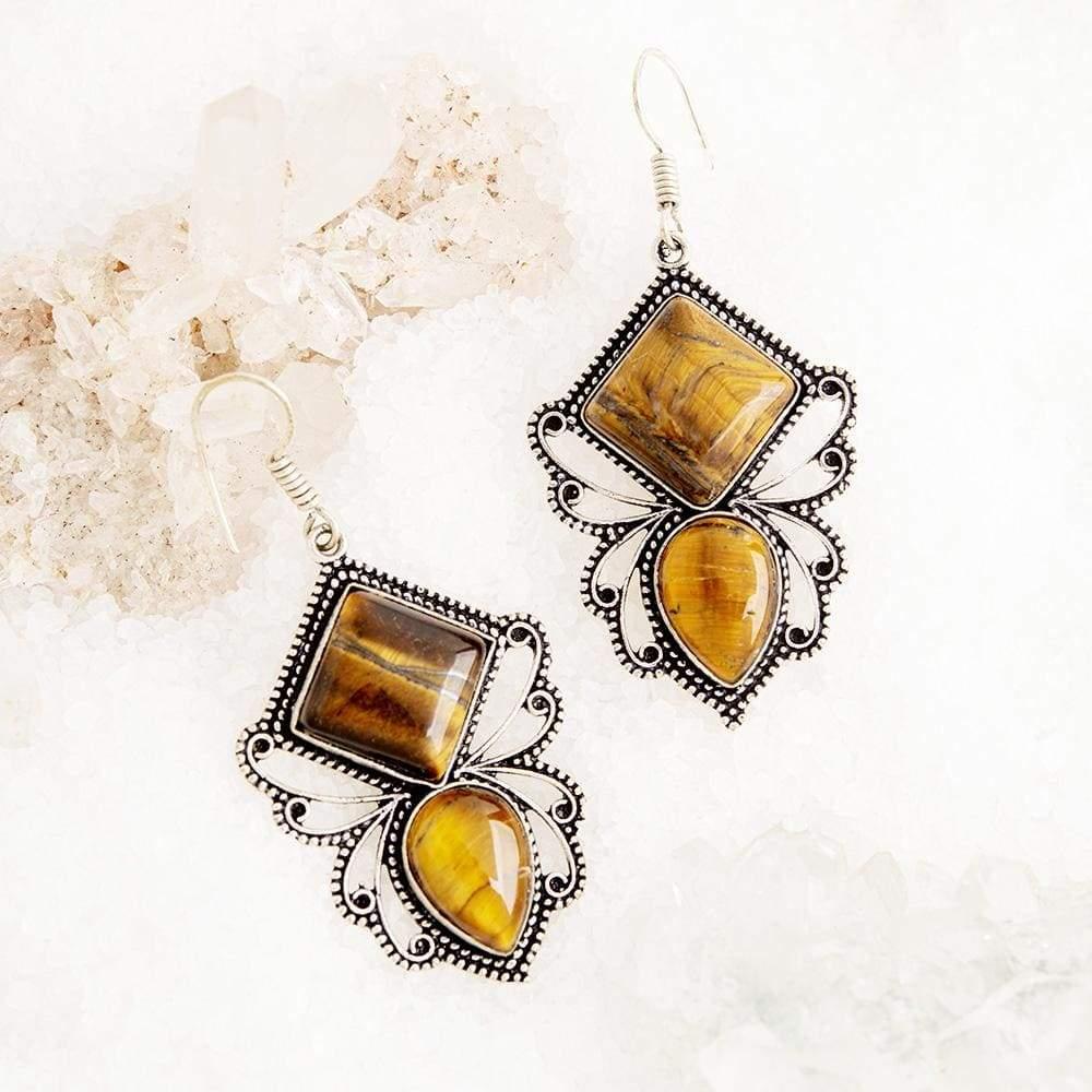 daya Silver Crystal Bees Earrings Tiger Eye