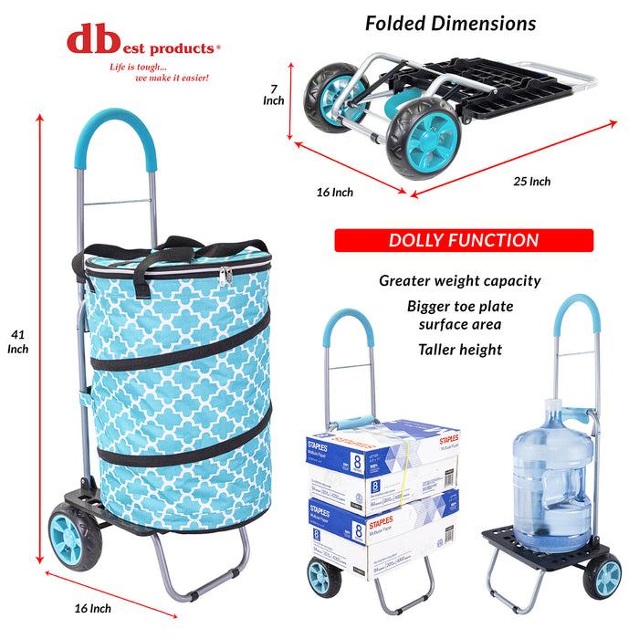 Dbest Products Dbest Products Bigger Cooler Trolley Dolly Moroccan Tile Insulated Folding Shopping Cart With Removable Bag Rolling Beach Tote Cooler With Wheels Pop Up Golf