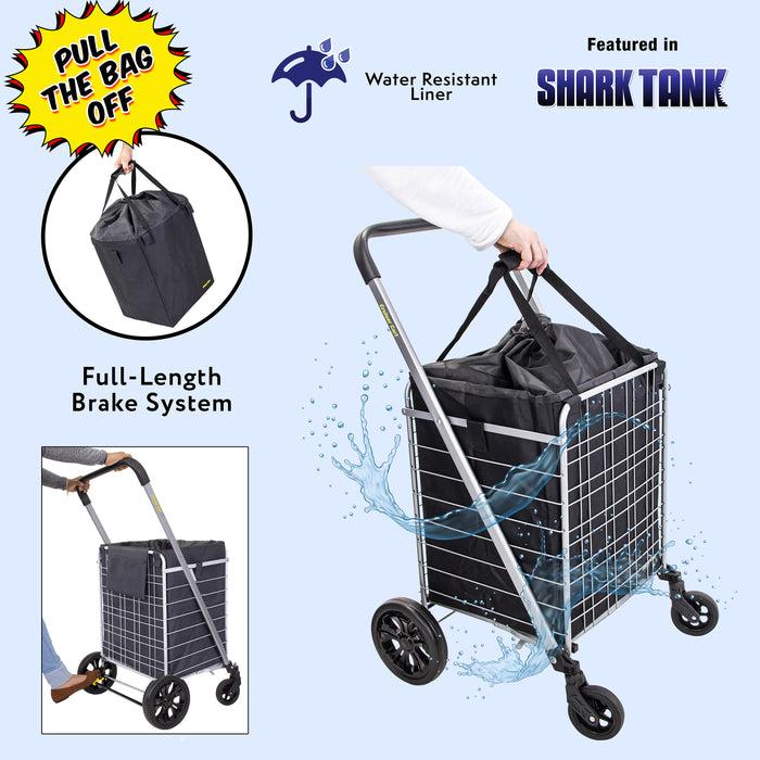 Dbest Products Dbest Products Cruiser Cart Deluxe 2 With Liner Bag Bundle Shopping Grocery Rolling Folding Laundry Basket On Wheels Foldable Utility Trolley Compact Lightweight Collapsible