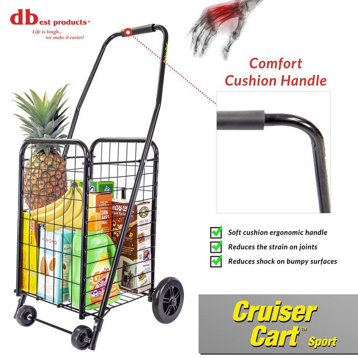 Dbest Products Dbest Products Cruiser Cart Sport Shopping Grocery Rolling Folding Laundry Basket On Wheels Foldable Utility Trolley Compact Lightweight Collapsible Black
