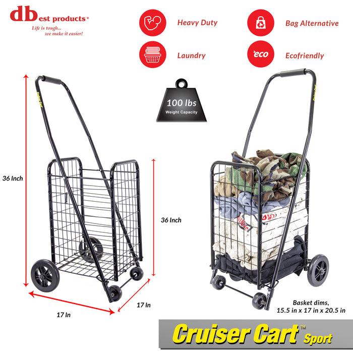 Dbest Products Dbest Products Cruiser Cart Sport Shopping Grocery Rolling Folding Laundry Basket On Wheels Foldable Utility Trolley Compact Lightweight Collapsible Black