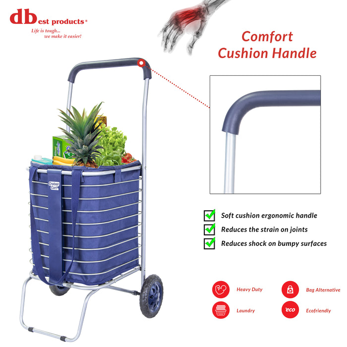 Dbest Products Dbest Products Cruiser Cart With Bag Bundle Shopping Cover Grocery Rolling Folding Laundry Basket On Wheels Foldable Utility Trolley Compact Lightweight Collapsible Navy