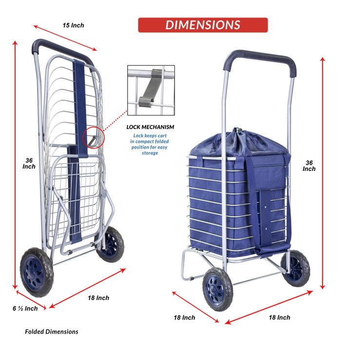 Dbest Products Dbest Products Cruiser Cart With Bag Bundle Shopping Cover Grocery Rolling Folding Laundry Basket On Wheels Foldable Utility Trolley Compact Lightweight Collapsible Navy