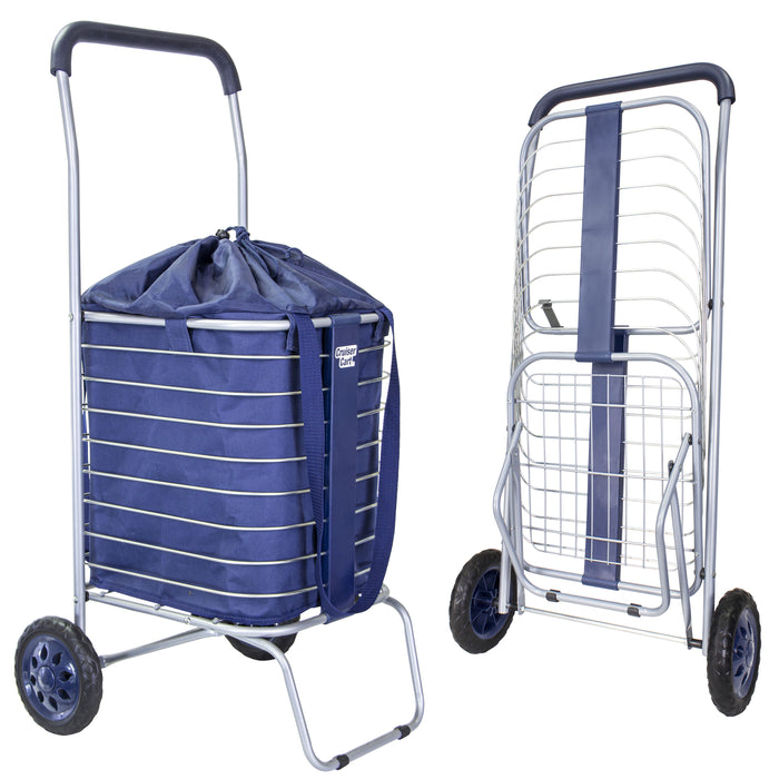 dbest products dbest products Cruiser Cart with Bag Bundle Shopping Cover Grocery Rolling Folding Laundry Basket on Wheels Foldable Utility Trolley Compact Lightweight Collapsible Navy