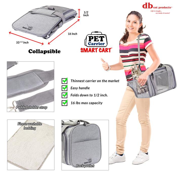 Dbest Products Dbest Products Pet Smart Cart Carrier Sport Grey Soft Sided Collapsible Folding Travel Bag Dog Cat Airline Approved Tote Luggage Backpack