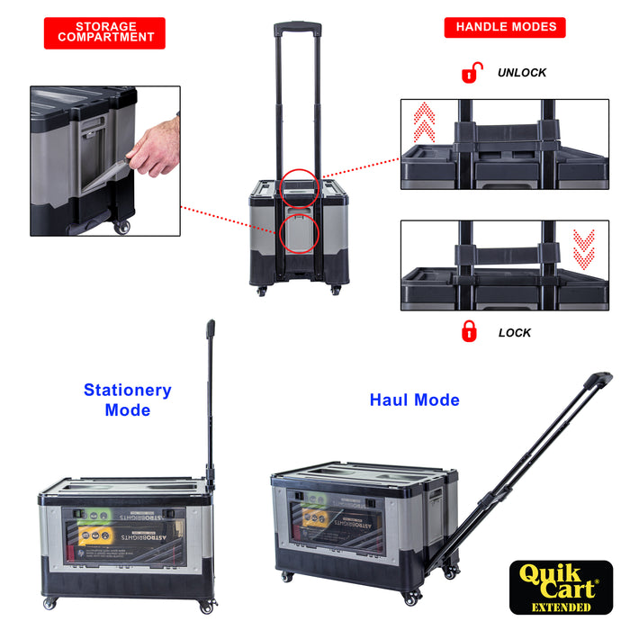 Dbest Products Dbest Products Quik Cart Extended Four Wheeled Rolling Crate Teacher Utility With Seat Dual Accessible Doors Heavy Duty Collapsible Basket With Two Position Handle