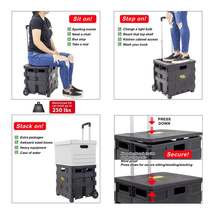 Dbest Products Dbest Products Quik Cart Sport Collapsible Rolling Crate On Wheels For Teachers Tote Basket 80 Lbs Capacity Made From Heavy Duty Plastic Used As A Seat Black