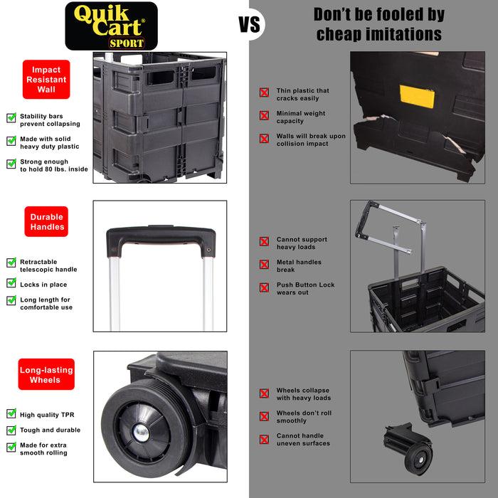 Dbest Products Dbest Products Quik Cart Sport Collapsible Rolling Crate On Wheels For Teachers Tote Basket 80 Lbs Capacity Made From Heavy Duty Plastic Used As A Seat Black