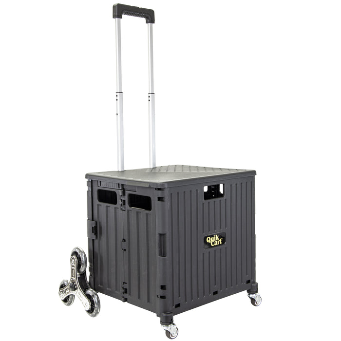 dbest products dbest products Quik Cart Stair Climber Wheeled Rolling Crate Teacher Utility with seat Heavy Duty Collapsible Basket with Handle Black