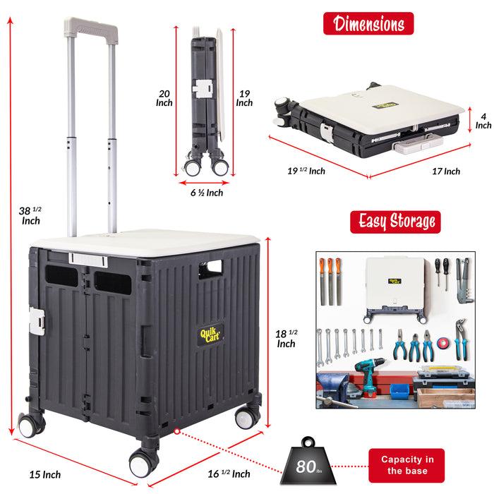 Dbest Products Dbest Products Quik Cart Swing Lid Four Swivel Wheeled Rolling Crate Teacher Utility With Seat Heavy Duty Collapsible Basket With Dual Telescopic Wagon Handle Black