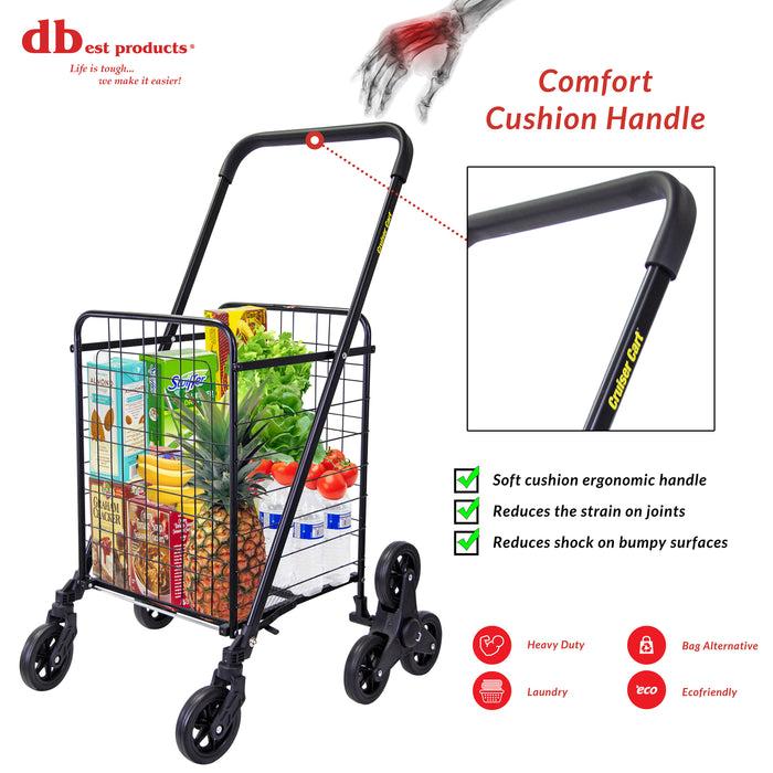 Dbest Products Dbest Products Stair Climber Cruiser Cart Shopping Grocery Rolling Folding Laundry Basket On Wheels Foldable Utility Trolley Compact Lightweight Collapsible Black