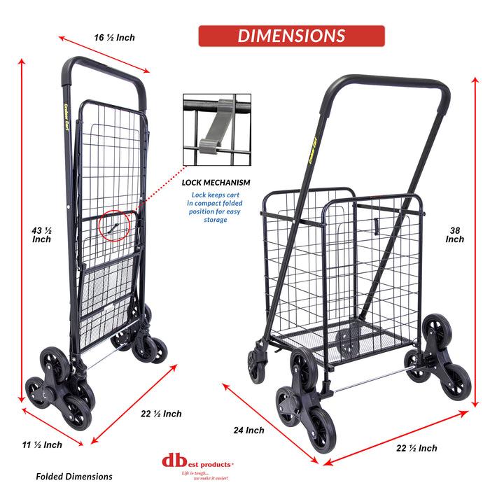 Dbest Products Dbest Products Stair Climber Cruiser Cart Shopping Grocery Rolling Folding Laundry Basket On Wheels Foldable Utility Trolley Compact Lightweight Collapsible Black
