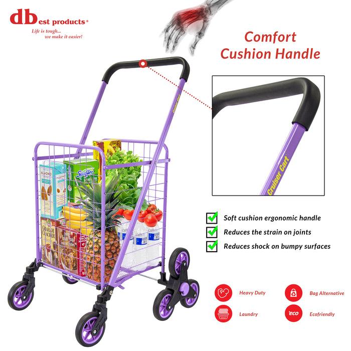 Dbest Products Dbest Products Stair Climber Cruiser Cart Shopping Grocery Rolling Folding Laundry Basket On Wheels Foldable Utility Trolley Compact Lightweight Collapsible Purple