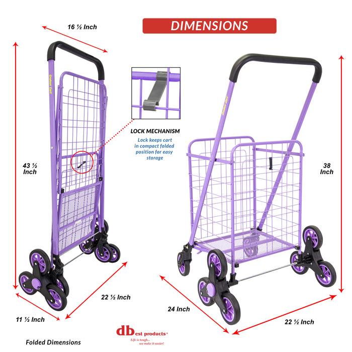 Dbest Products Dbest Products Stair Climber Cruiser Cart Shopping Grocery Rolling Folding Laundry Basket On Wheels Foldable Utility Trolley Compact Lightweight Collapsible Purple