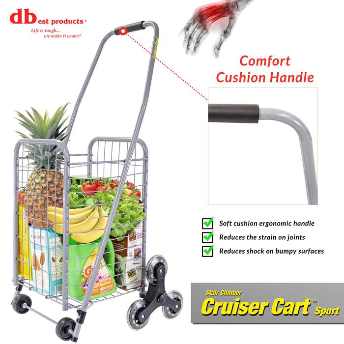 Dbest Products Dbest Products Stair Climber Cruiser Cart Sport Shopping Grocery Rolling Folding Laundry Basket On Wheels Foldable Utility Trolley Compact Lightweight Collapsible Silver
