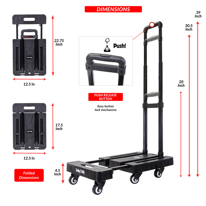 Dbest Products Dbest Products Trolley Dolly Platform Cart 6-Wheel Handtruck For Moving Folding Hand Truck Telescoping Handle Expandable Toe Plate & Includes 2 Bungee Chords Carretilla Plegable