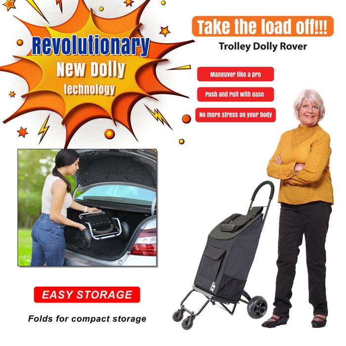 Dbest Products Dbest Products Trolley Dolly Rover With Bag 4 Wheeled Grocery Shopping Cart Push Folding Utility Hand Truck Swivel Wheels Garden Lightweight Luggage Carrito De Compras Plegable