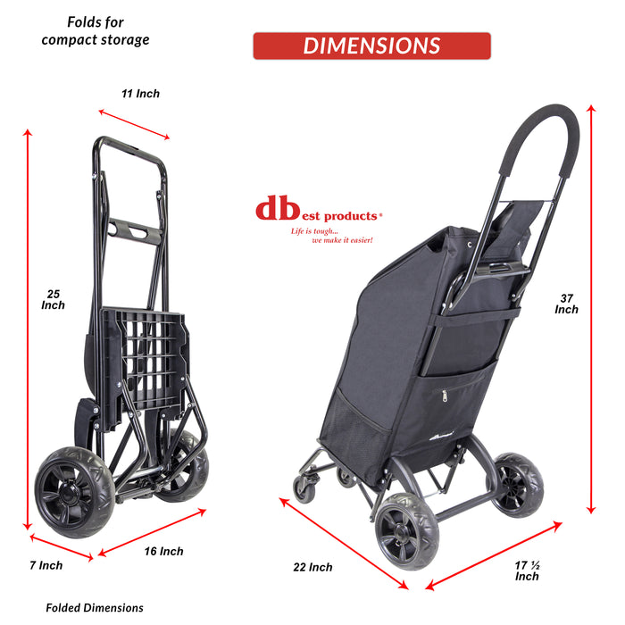 Dbest Products Dbest Products Trolley Dolly Rover With Bag 4 Wheeled Grocery Shopping Cart Push Folding Utility Hand Truck Swivel Wheels Garden Lightweight Luggage Carrito De Compras Plegable