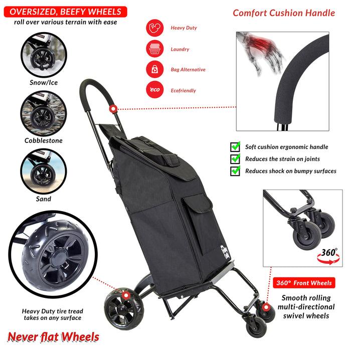Dbest Products Dbest Products Trolley Dolly Rover With Bag 4 Wheeled Grocery Shopping Cart Push Folding Utility Hand Truck Swivel Wheels Garden Lightweight Luggage Carrito De Compras Plegable