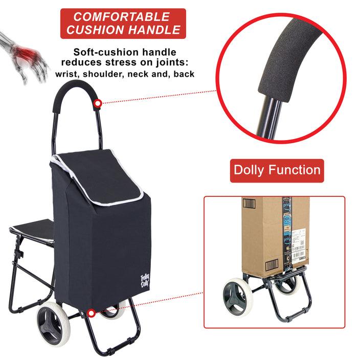 Dbest Products Dbest Products Trolley Dolly With Seat Sport Black Shopping Grocery Foldable Cart Tailgate