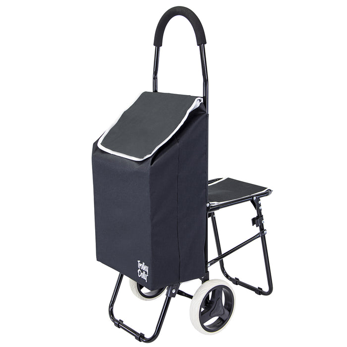 dbest products dbest products Trolley Dolly with Seat Sport Black Shopping Grocery Foldable Cart Tailgate