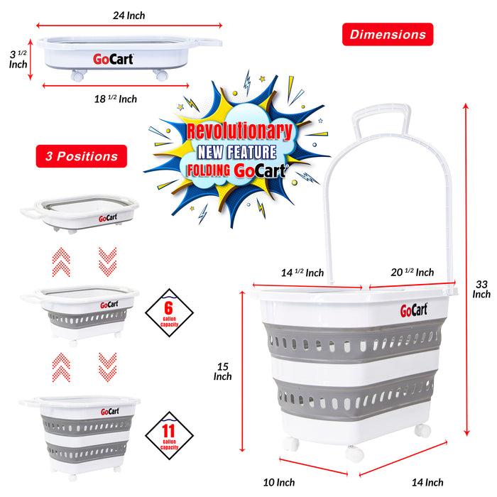 Dbest Products Folding GoCart Collapsible Laundry Basket On Wheels Grocery Cart Shopping Foldable Pop Up Plastic Hamper Tote Handles Cesto Para Ropa Sucia