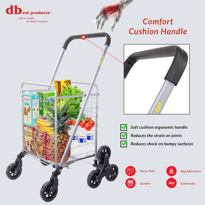 Dbest Products Stair Climber Cruiser Cart Shopping Grocery Rolling Folding Laundry Basket On Wheels Foldable Utility Trolley Compact Lightweight Collapsible Silver