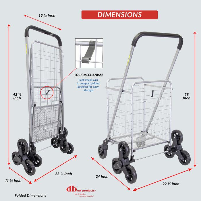 Dbest Products Stair Climber Cruiser Cart Shopping Grocery Rolling Folding Laundry Basket On Wheels Foldable Utility Trolley Compact Lightweight Collapsible Silver
