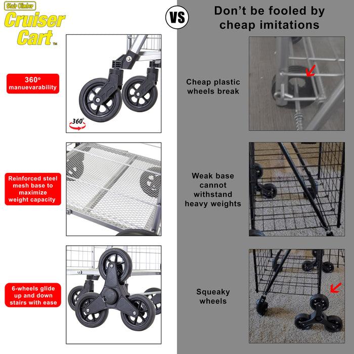 Dbest Products Stair Climber Cruiser Cart Shopping Grocery Rolling Folding Laundry Basket On Wheels Foldable Utility Trolley Compact Lightweight Collapsible Silver