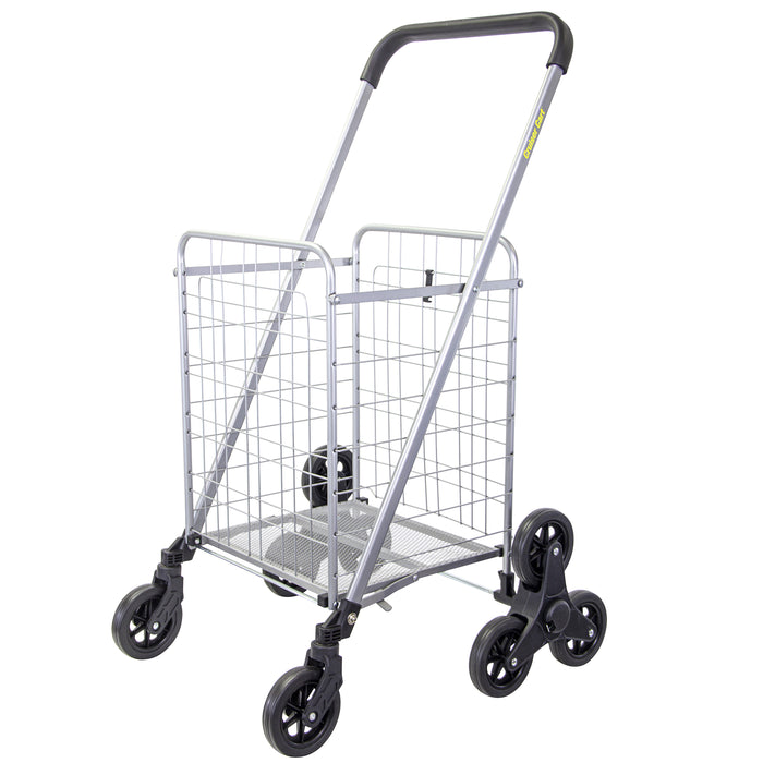 dbest products Stair Climber Cruiser Cart Shopping Grocery Rolling Folding Laundry Basket on Wheels Foldable Utility Trolley Compact Lightweight Collapsible Silver