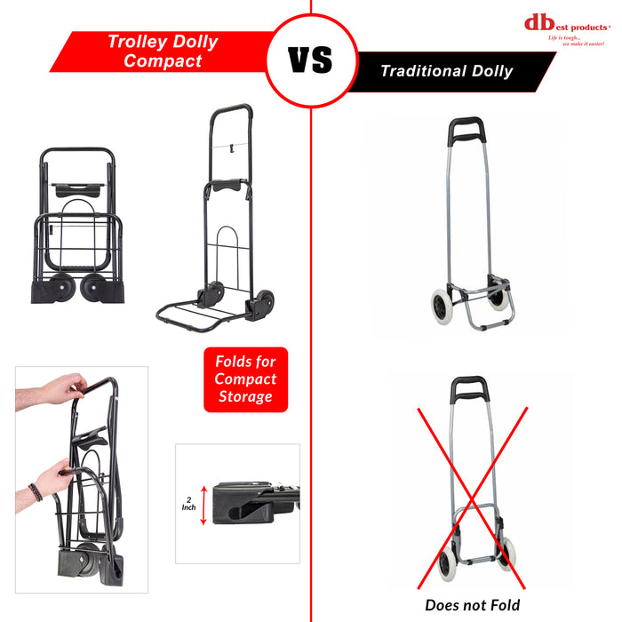 Dbest Products Trolley Dolly Compact Black Foldable Shopping Cart For Groceries With Wheels And Removable Bag And Rolling Personal Tote Handtruck
